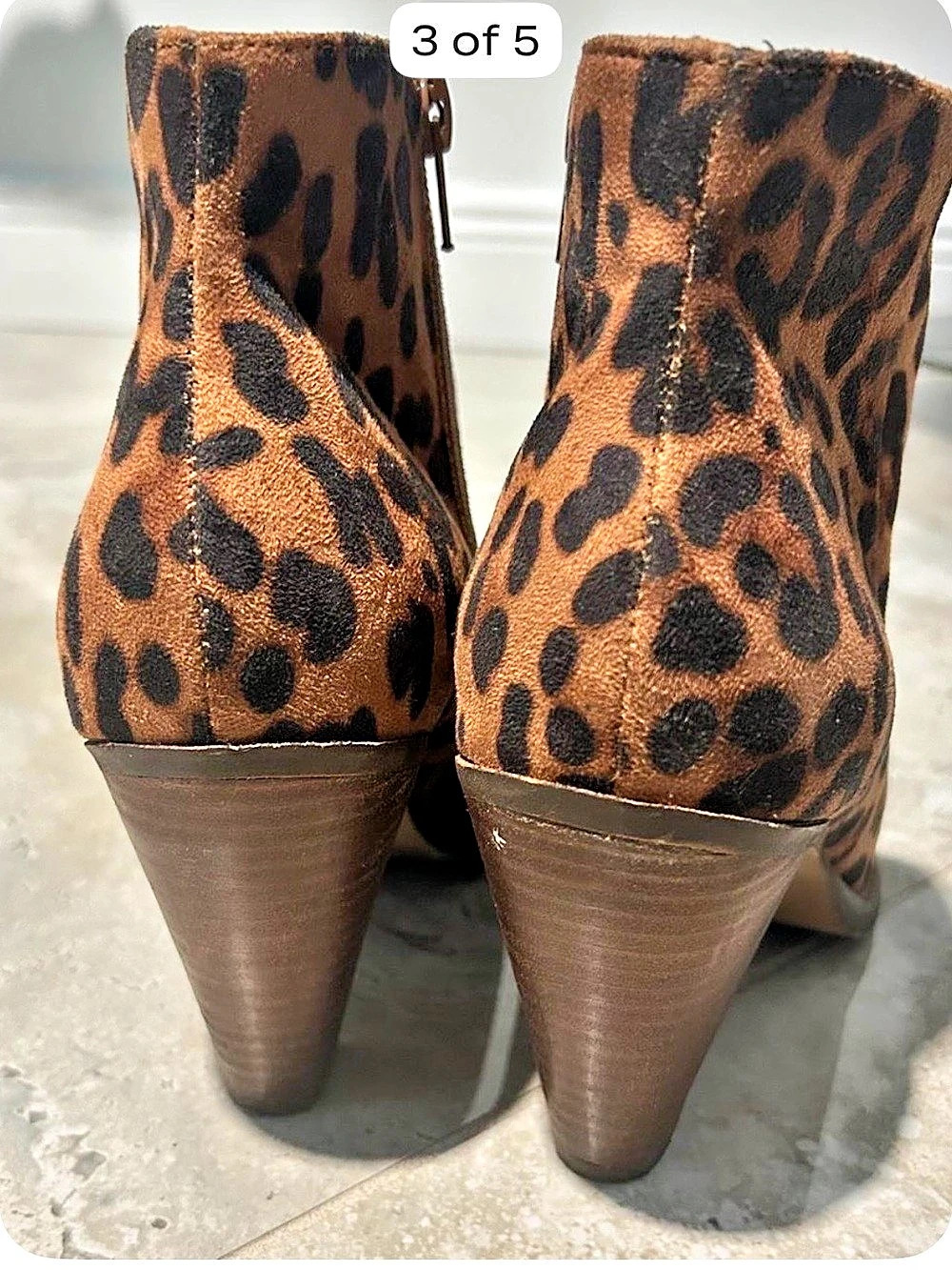 Women's Leopard Print Heeled Ankle Boots in Brown & Black